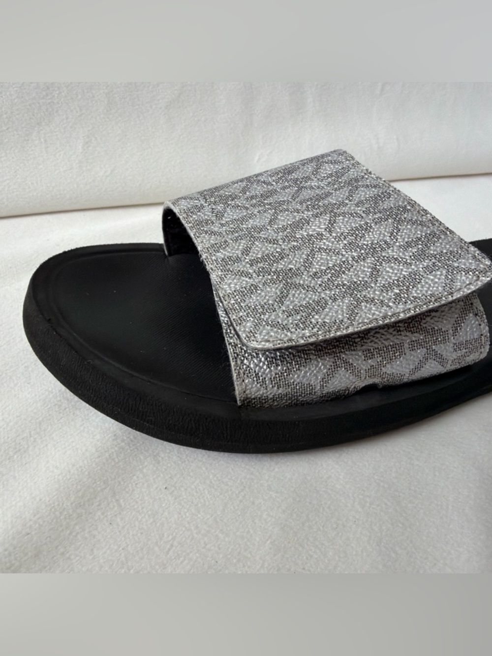 Michael Kors Silver Monogram Slide Sandals - Picture 2 of 11
